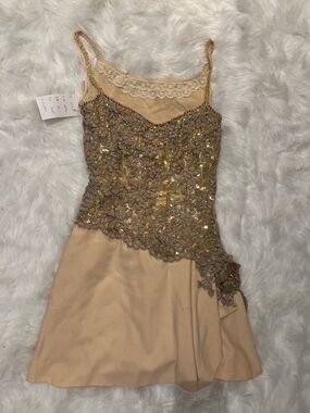 Beige Lace & Sequin Slip Dress - Elegant Women's Evening Dress